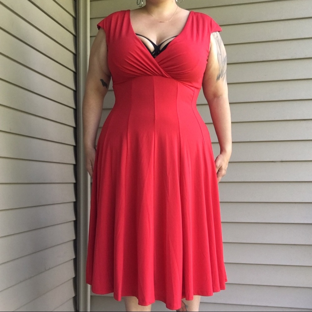 Bright Red Plus Sized Fit and Flare Cocktail Dress